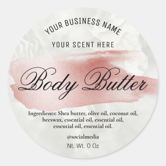 Roos Gouden Borstel Marmeren Body Butter Labels (Voorkant)