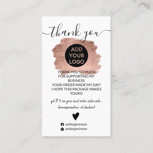 Roos gouden borstelslag logo bedankt visitekaartje (Voorkant)