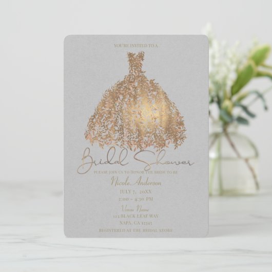 Roos gouden botanische bladeren jurk Vrijgezellenf Kaart (Staand voorkant)