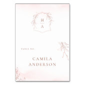 Roos gouden botanische kuif monogram plaats kaart (Voorkant)