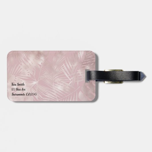 Roos Gouden Botanische Tropische Palmboom Bladeren Bagagelabel (Achterkant horizontaal)