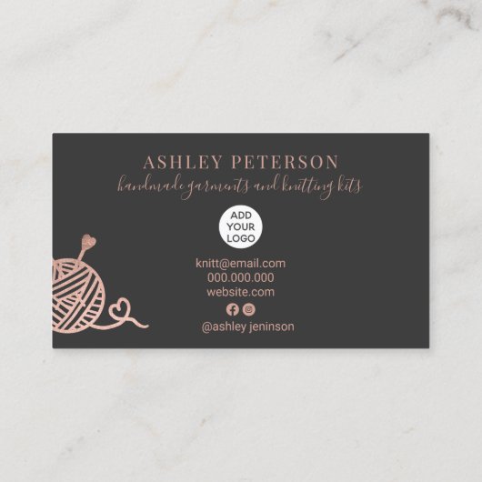 Roos gouden brei-haakgaren handgemaakt kit grijs visitekaartje (Achterkant)