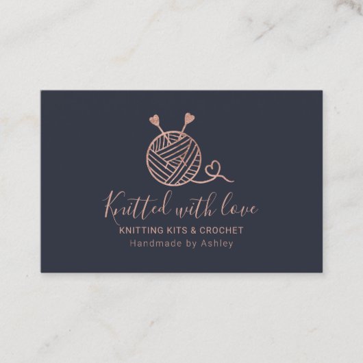 Roos gouden brei-haakgaren handgemaakte kit blauw visitekaartje (Voorkant)