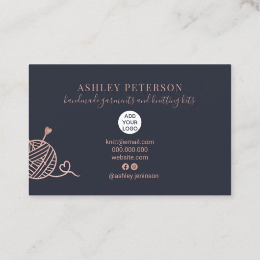 Roos gouden brei-haakgaren handgemaakte kit blauw visitekaartje (Achterkant)