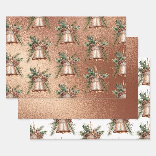 Roos Gouden Bronzen Kerstbel Inpakpapier Vel (Set)