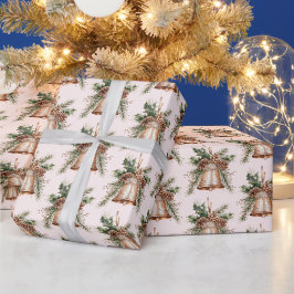 Roos gouden bronzen kerstbellen cadeaupapier