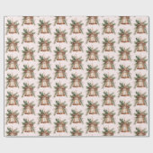 Roos gouden bronzen kerstbellen cadeaupapier (Vlak)