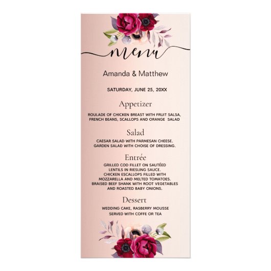 Roos gouden bruiloft - burgundy florals elegant reclamekaart (Voorkant)