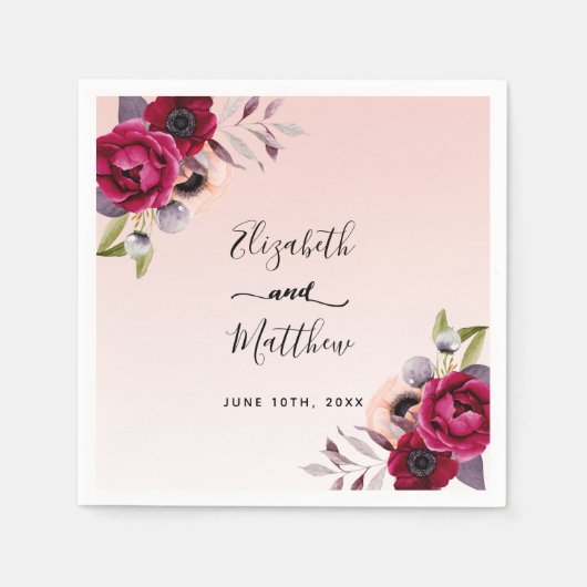 Roos gouden bruine roze bloemen bruin servet (Voorkant)