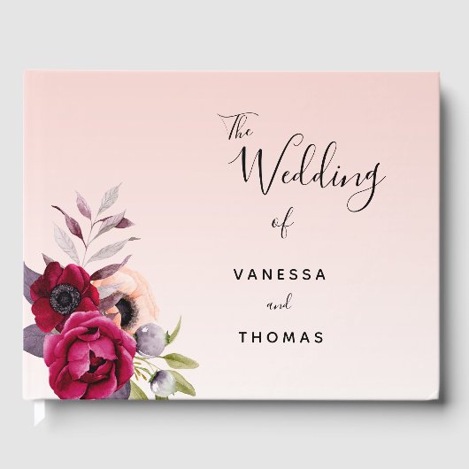 Roos gouden bruine roze bruingeburgerde bloemen gastenboek (Voorkant)