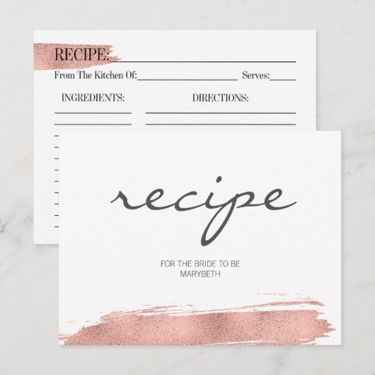 Roos Gouden Brushstroke Vrijgezellenfeest Recept K Briefkaart (Voorkant / Achterkant)