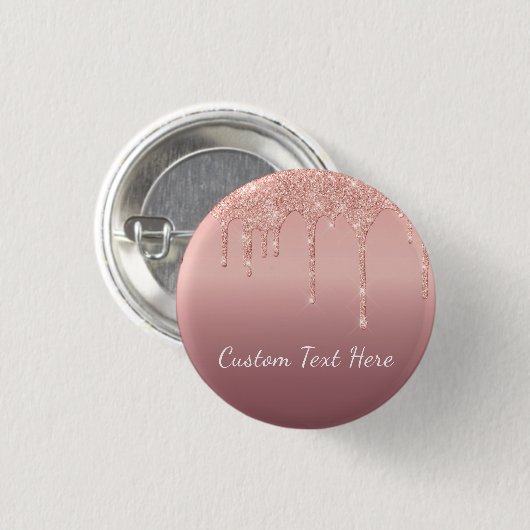 Roos Gouden Button Blush Glitter Aangepaste Tekst (Voorkant /achterkant)