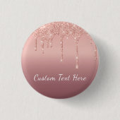 Roos Gouden Button Blush Glitter Aangepaste Tekst (Voorkant)