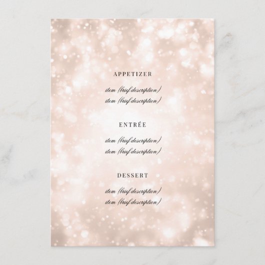 Roos gouden champagne bokeh elegante bruiloft menu (Voorkant)