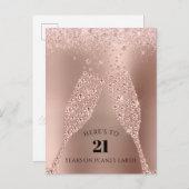 Roos gouden champagne toast 21ste verjaardag briefkaart (Voorkant / Achterkant)