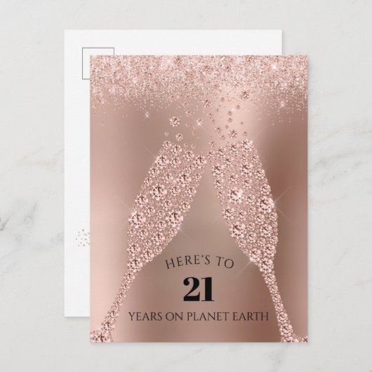 Roos gouden champagne toast 21ste verjaardag briefkaart (Voorkant / Achterkant)
