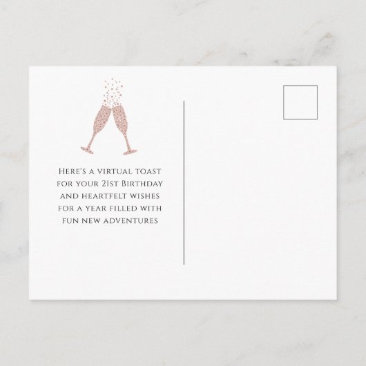 Roos gouden champagne toast 21ste verjaardag briefkaart (Achterkant)
