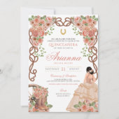 Roos Gouden Charra Westerne Stijl Bloemen Quinceañ Kaart (Voorkant)