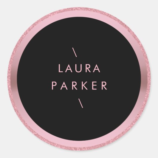 Roos gouden cirkel glitterringen rand minimaal ronde sticker (Voorkant)