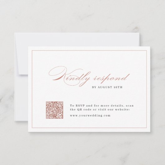Roos gouden Classic Elegance Script QR code bruilo RSVP Kaartje (Voorkant)