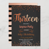 Roos gouden confetti 13e verjaardag uitnodiging (Voorkant / Achterkant)