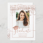 Roos gouden confetti afstuderen witte typografie kaart (Voorkant / Achterkant)