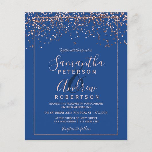 Roos gouden confetti blauw budget bruiloft (Voorkant)