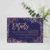 Roos gouden confetti bloemenbruiloft richting informatiekaartje (Staand voorkant)