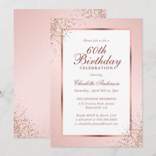 Roos Gouden Confetti Blush Roze 60ste Verjaardag Kaart (Voorkant / Achterkant)