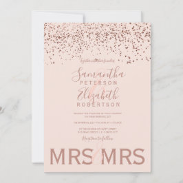 Roos gouden confetti blush roze lesbische bruiloft kaart