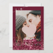 Roos gouden confetti bordeaux bloemenfoto bruiloft kaart (Achterkant)