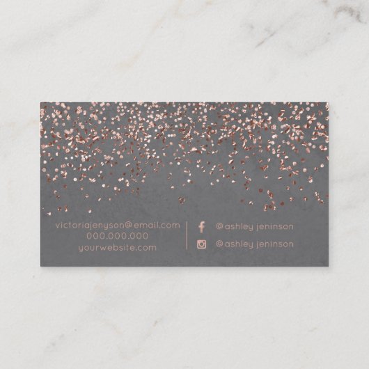 Roos gouden confetti cementhaar make-up typografie visitekaartje (Achterkant)