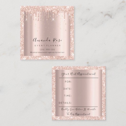 Roos gouden Confetti - Drijvende rillingen Lux Afsprakenkaartje (Voorkant / Achterkant)