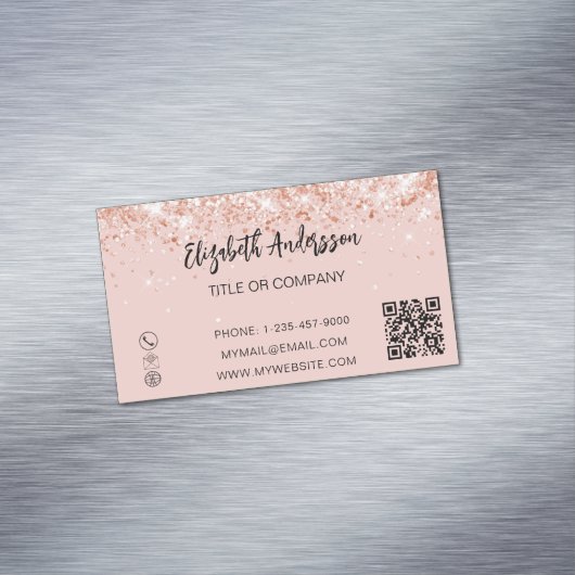 Roos gouden confetti elegante QR code Magnetisch Visitekaartje (Voorbeeld)