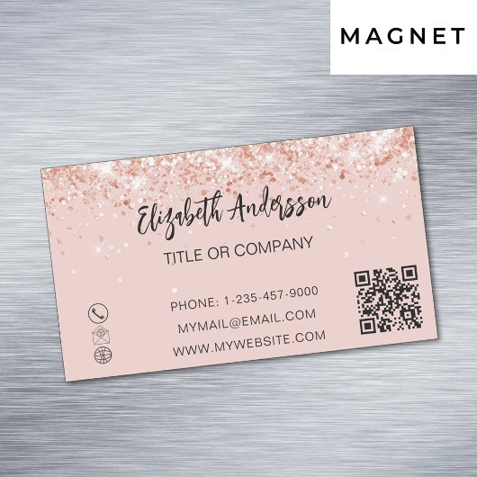 Roos gouden confetti elegante QR code Magnetisch Visitekaartje