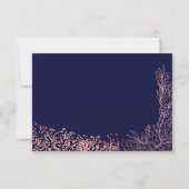 Roos gouden confetti floral navy blue rsvp bruilof (Achterkant)