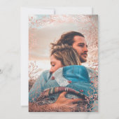 Roos gouden confetti florale marineblauwe bruiloft kaart (Achterkant)