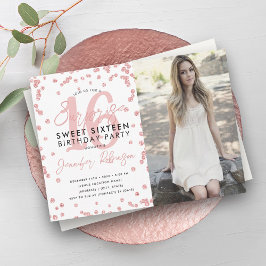 Roos gouden Confetti foto Surprise Sweet 16 Kaart
