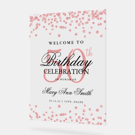 Roos Gouden Confetti Glitter 50ste Verjaardag Welk Acryl Bord (Hoek)