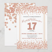 Roos Gouden Confetti Glitter-Style 17e Verjaardag Kaart (Voorkant / Achterkant)