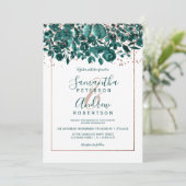 Roos gouden confetti groen chique bloemenfoto brui kaart (Staand voorkant)