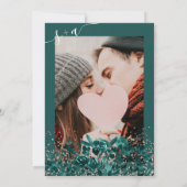 Roos gouden confetti groen chique bloemenfoto brui kaart (Achterkant)