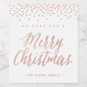 Roos gouden confetti kerstlabel wijn etiket (Enkel label)