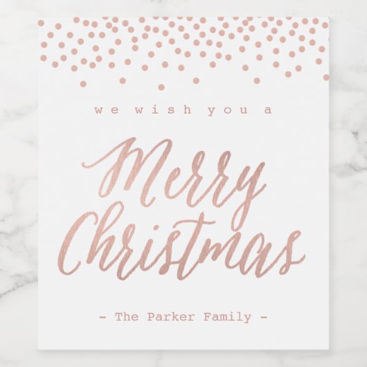 Roos gouden confetti kerstlabel wijn etiket (Enkel label)