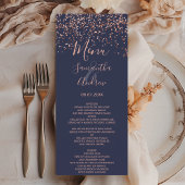 Roos gouden confetti marineblauw bruiloft menu