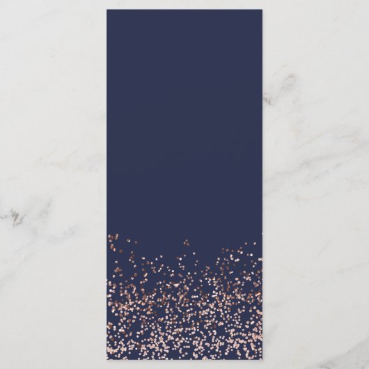 Roos gouden confetti marineblauw bruiloft menu (Achterkant)