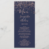 Roos gouden confetti marineblauw bruiloft menu (Voorkant)