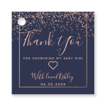 Roos gouden confetti marineblauw dank u baby showe