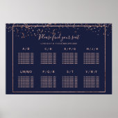 Roos gouden confetti marineblauwe trouwtafel zitpl poster (Voorkant)