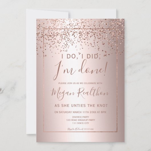 Roos gouden confetti metallic echtscheiding kaart (Voorkant)